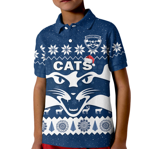 cats-football-christmas-polo-shirt-kid-geelong-aboriginal-painting