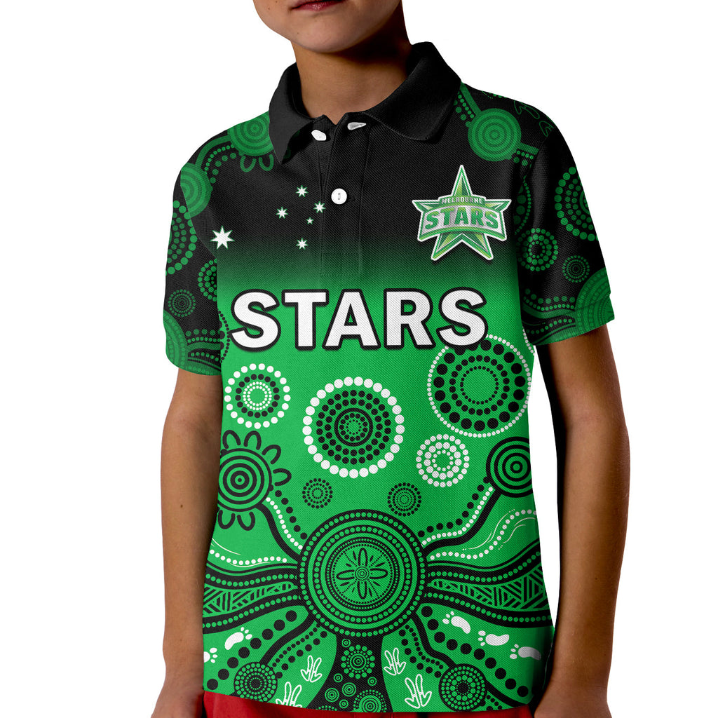 custom-text-and-number-stars-cricket-polo-shirt-melbourne-team-green-gradient-aboriginal-art