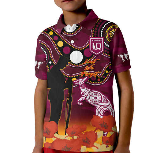 custom-text-and-number-maroons-rugby-anzac-2023-polo-shirt-kid-qld-aboriginal-mix-poppy-camouflage