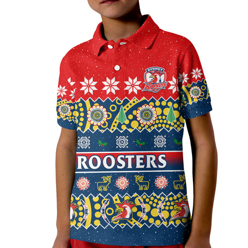 custom-personalised-sydney-roosters-christmas-polo-shirt-easts-aboriginal-art-merry-xmas