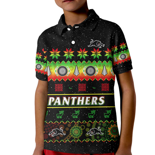 penrith-panthers-christmas-polo-shirt-kid-the-riff-aboriginal-art-merry-xmas