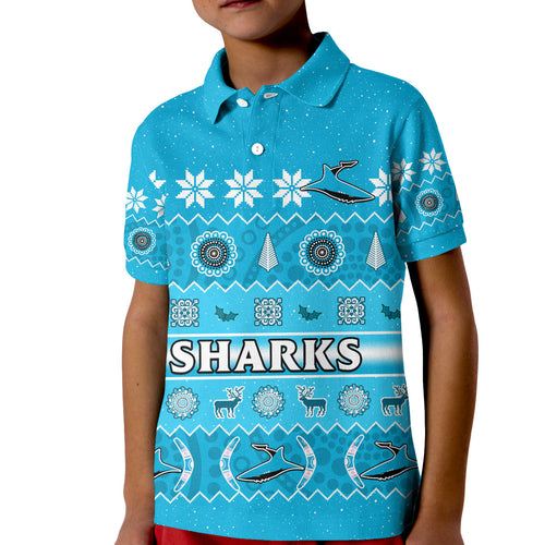 custom-personalised-sharks-christmas-polo-shirt-cronulla-sutherland-aboriginal-art-merry-xmas