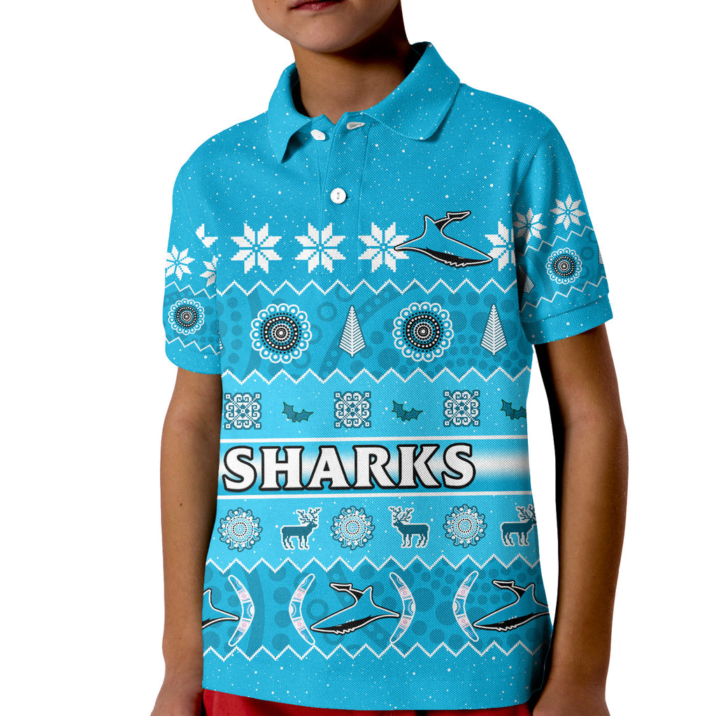 custom-personalised-sharks-christmas-polo-shirt-kid-cronulla-sutherland-aboriginal-art-merry-xmas