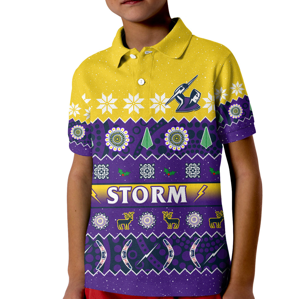 custom-personalised-melbourne-storm-christmas-polo-shirt-kid-aboriginal-art-merry-xmas