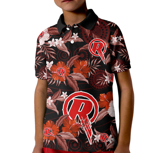 custom-text-and-number-melbourne-renegades-cricket-polo-shirt-aboriginal-art-mix-tropical-flowers
