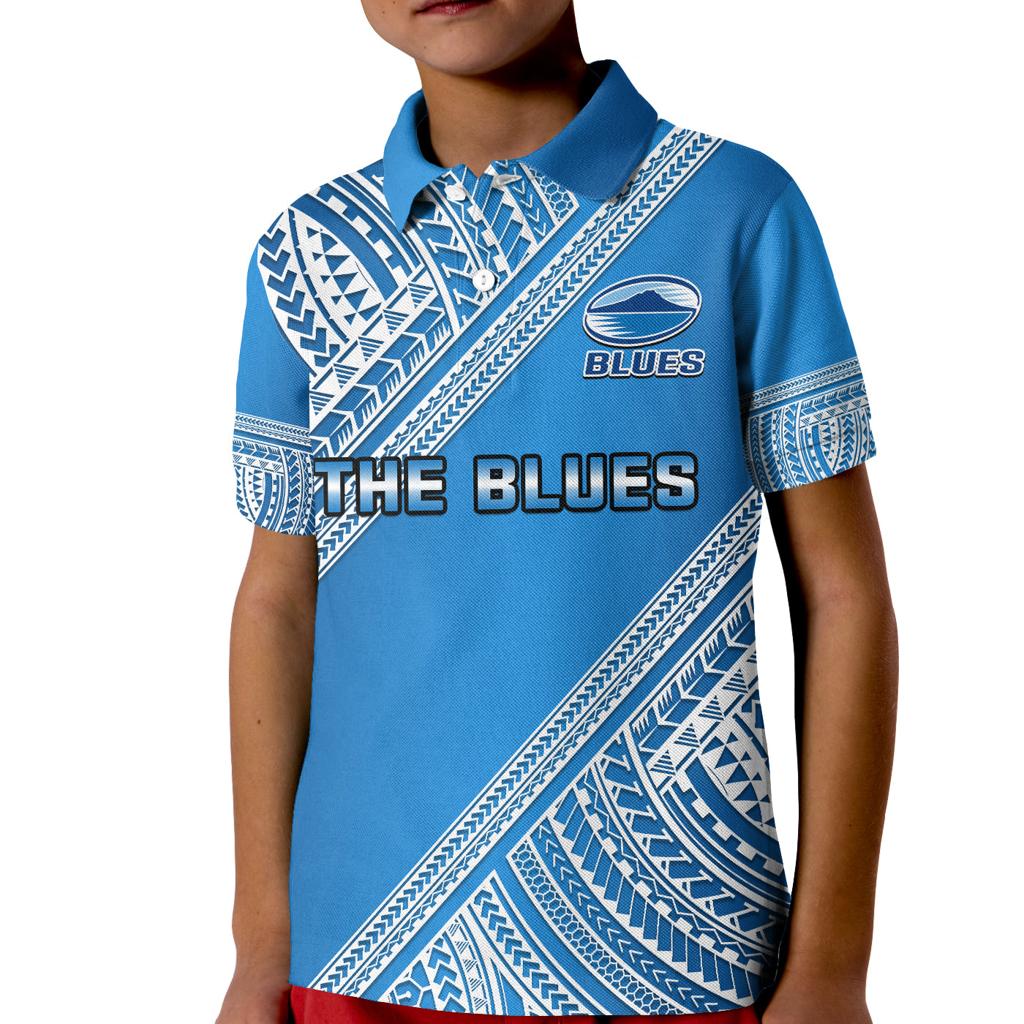 custom-text-and-number-blues-rugby-polo-shirt-kid-aotearoa-super-auckland-polynesian-pattern