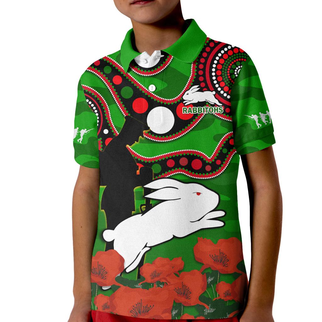 custom-text-and-number-rabbitohs-rugby-anzac-2023-polo-shirt-kid-lest-we-forget