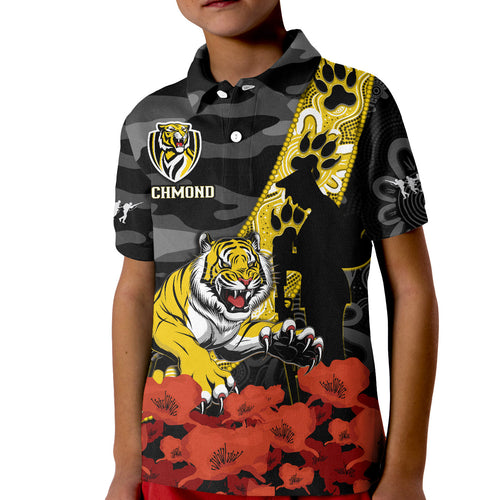 custom-text-and-number-richmond-football-anzac-2023-polo-shirt-kid-tigers-aboriginal-mix-poppy-camouflage