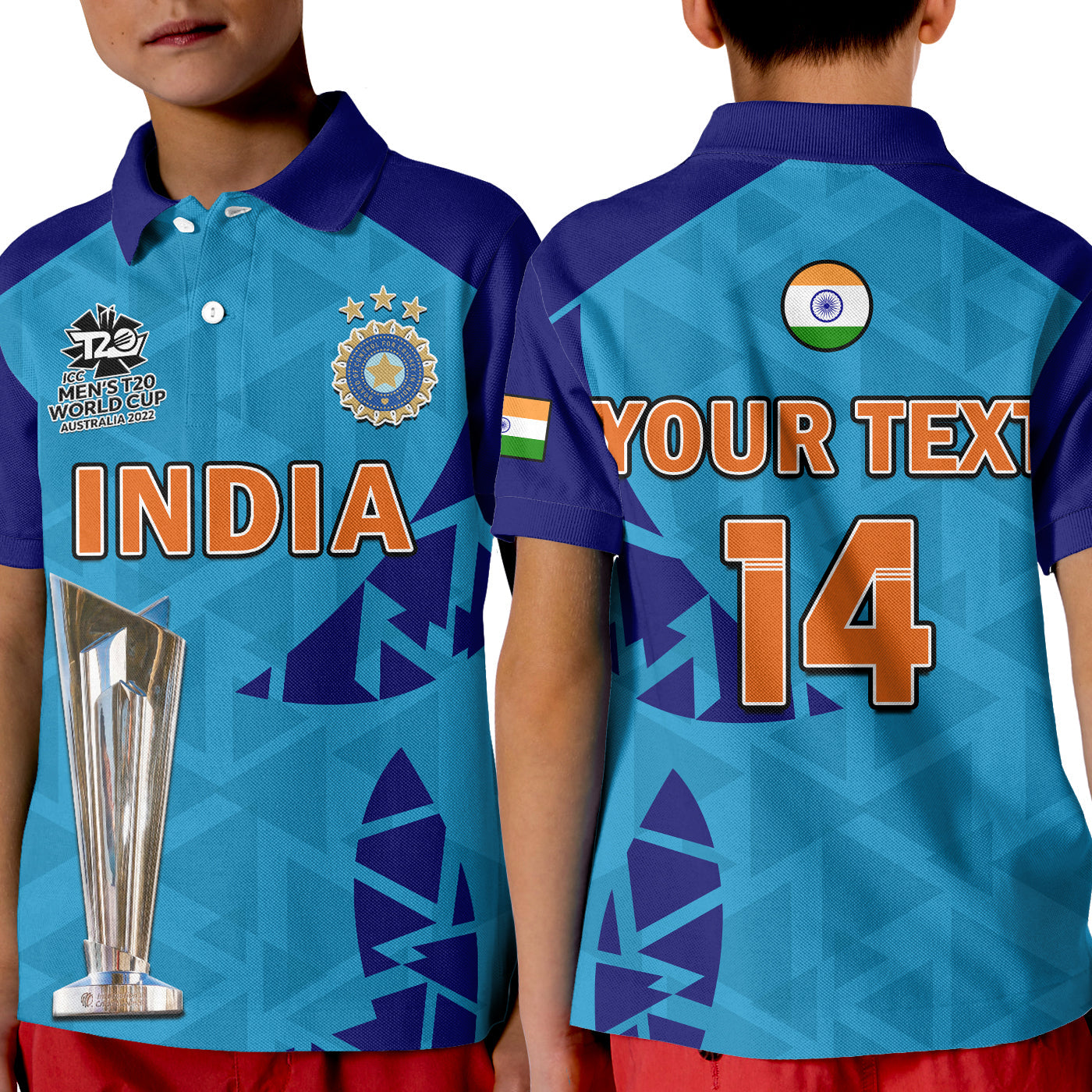 custom-text-and-number-india-cricket-polo-shirt-kid-men-in-blue-champions-mens-t20-wc-2022