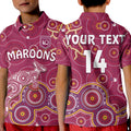 custom-text-and-number-maroons-rugby-polo-shirt-kid-kangaroo-indigenous-pattern-unique-version