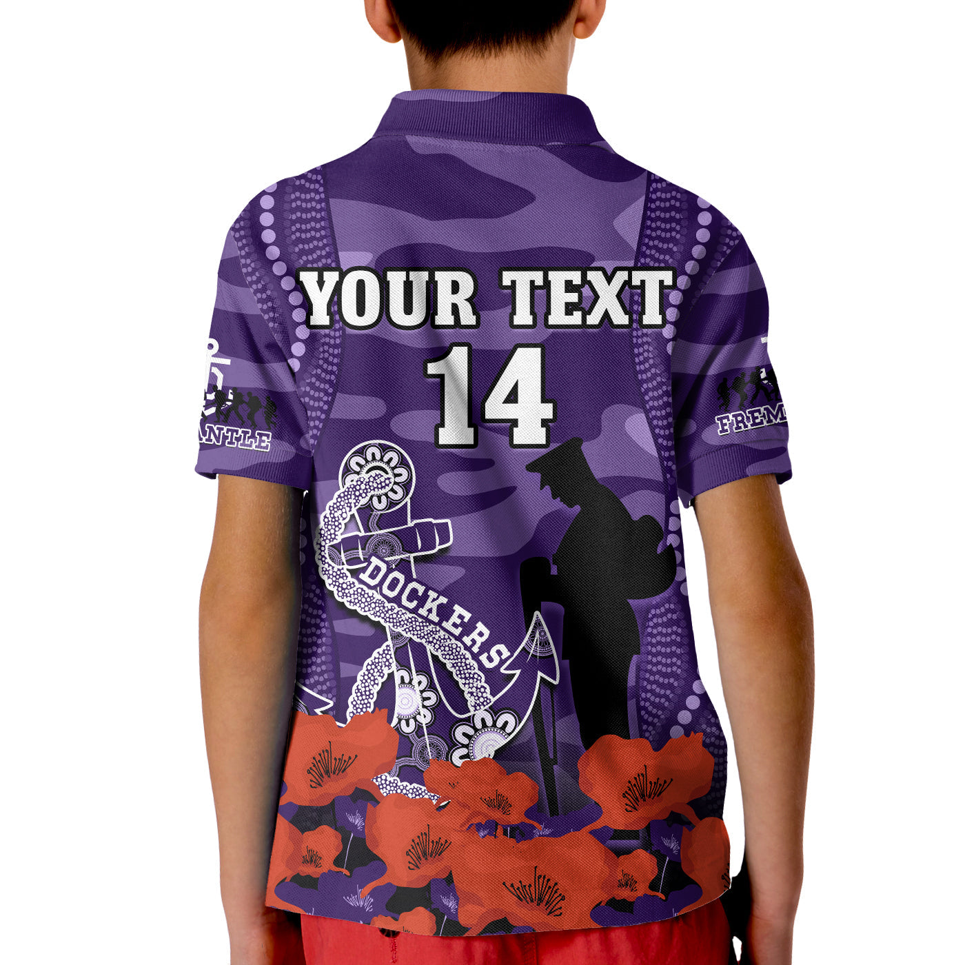 custom-text-and-number-dockers-football-anzac-2023-polo-shirt-kid-aboriginal-mix-poppy-camouflage