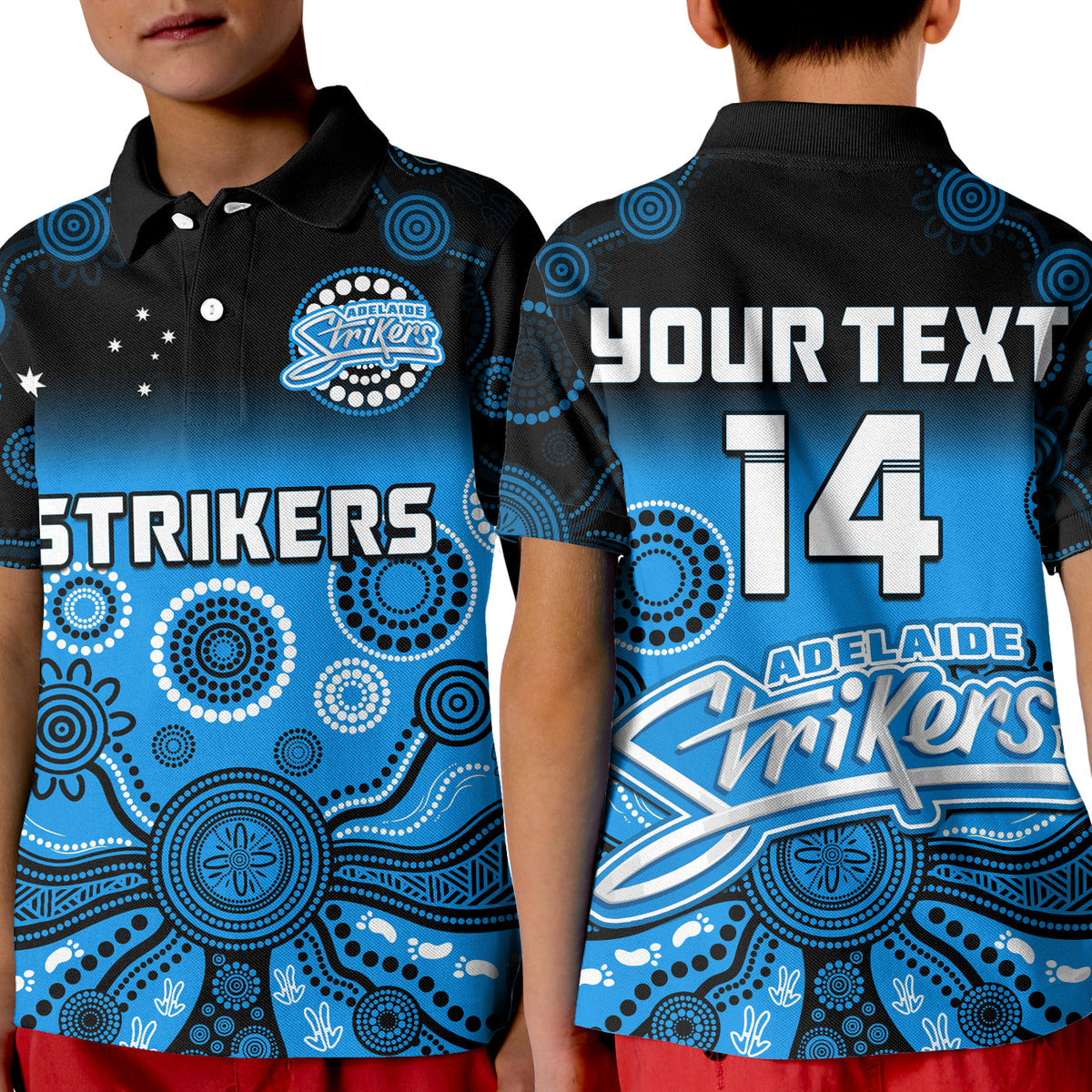 custom-text-and-number-adelaide-strikers-polo-shirt-kid-gradient-aboriginal-dot-painting