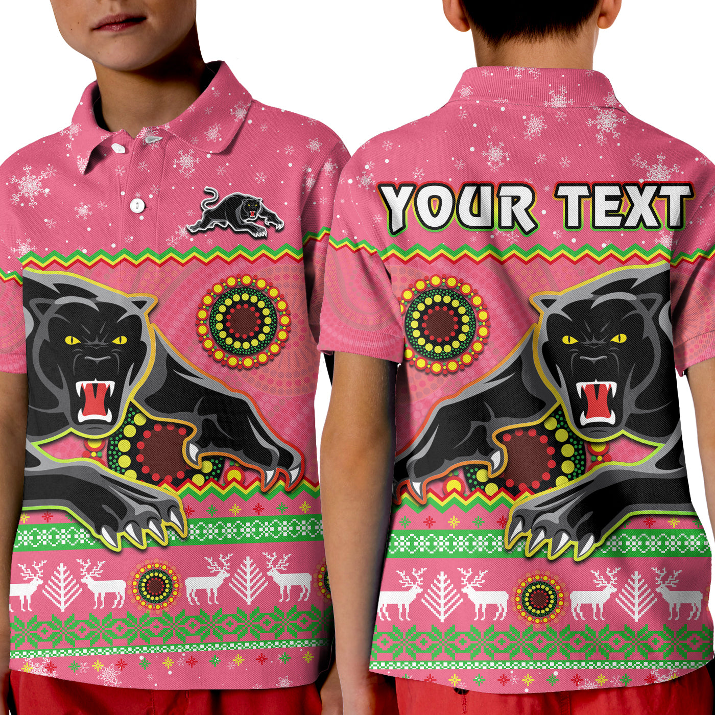 custom-personalised-panthers-christmas-polo-shirt-aboriginal-pattern-penrith-pink-version