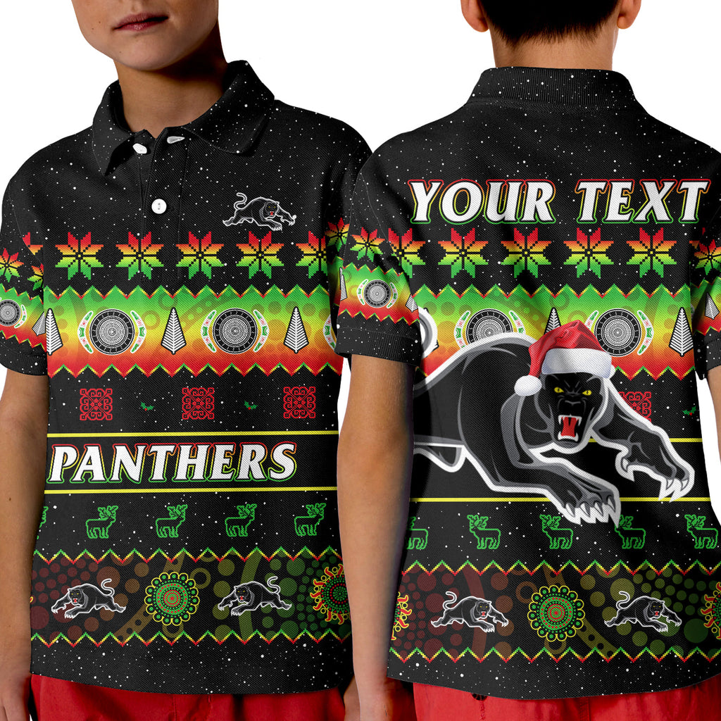 custom-personalised-penrith-panthers-christmas-polo-shirt-the-riff-aboriginal-art-merry-xmas