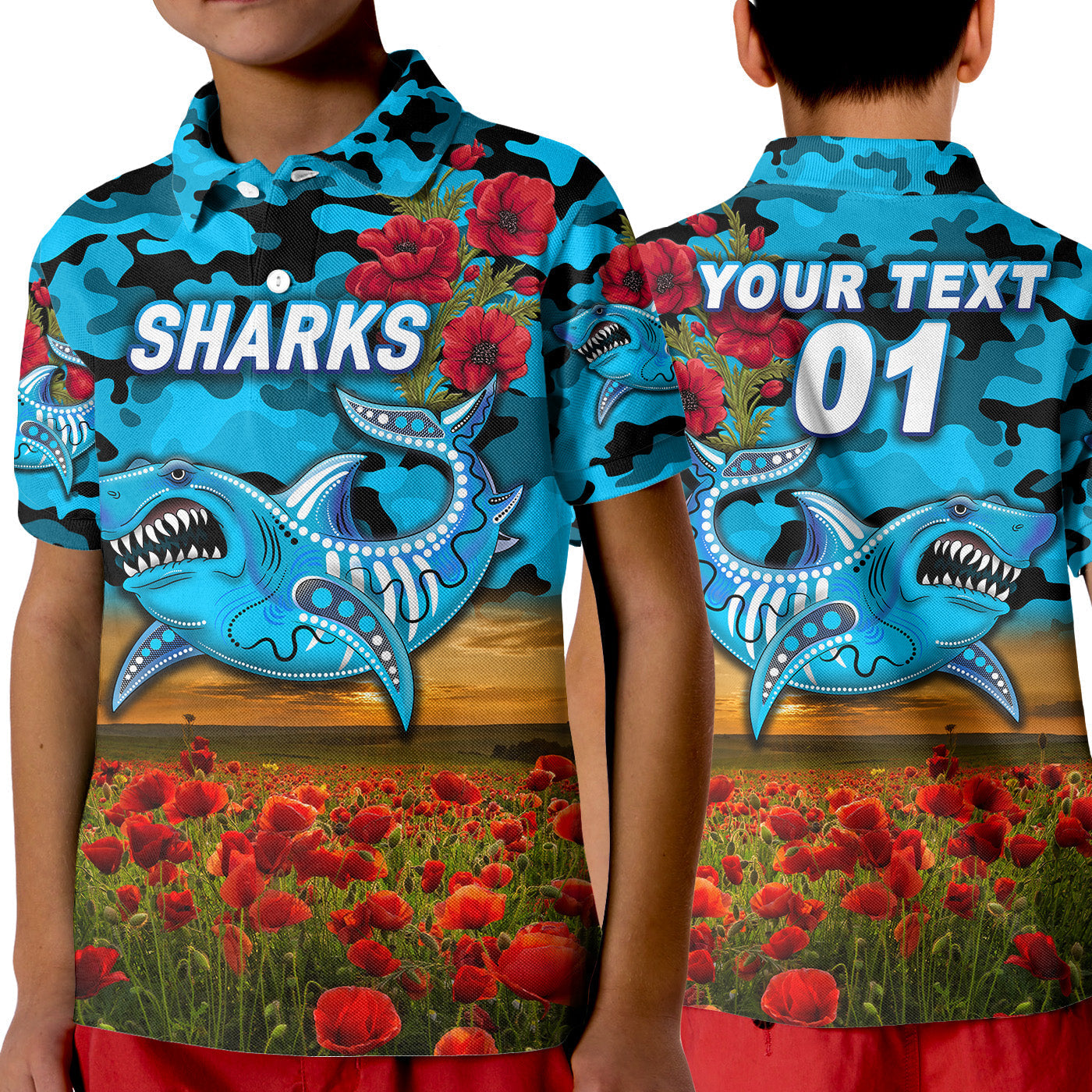custom-personalised-sharks-anzac-polo-shirt-poppy-flowers-vibes