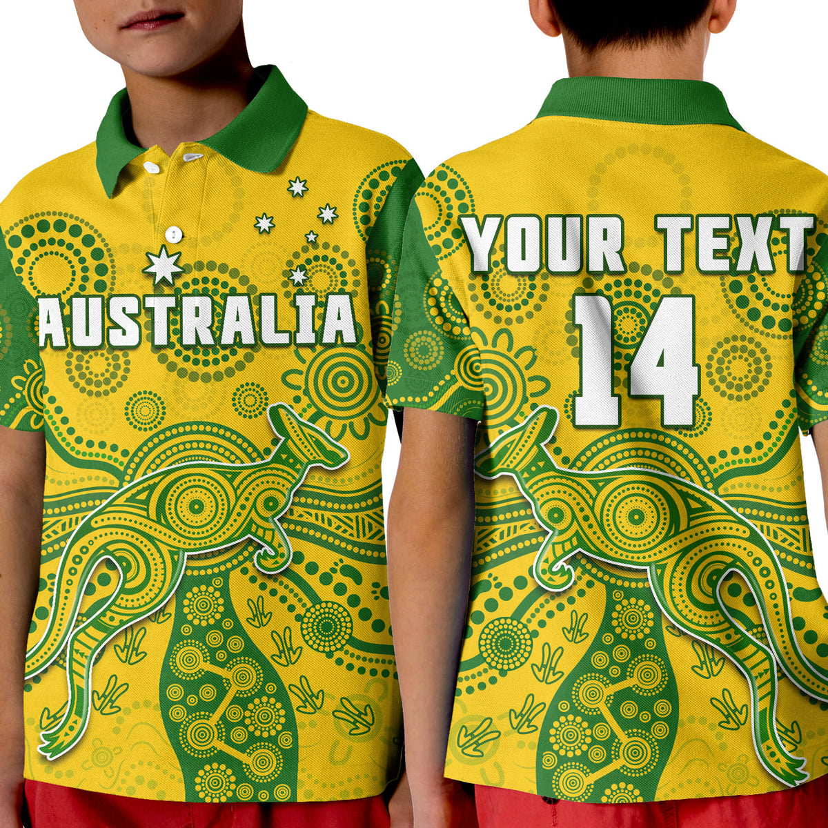 custom-text-and-number-australia-polo-shirt-kid-national-colours-proud-aussie-special-indigenous