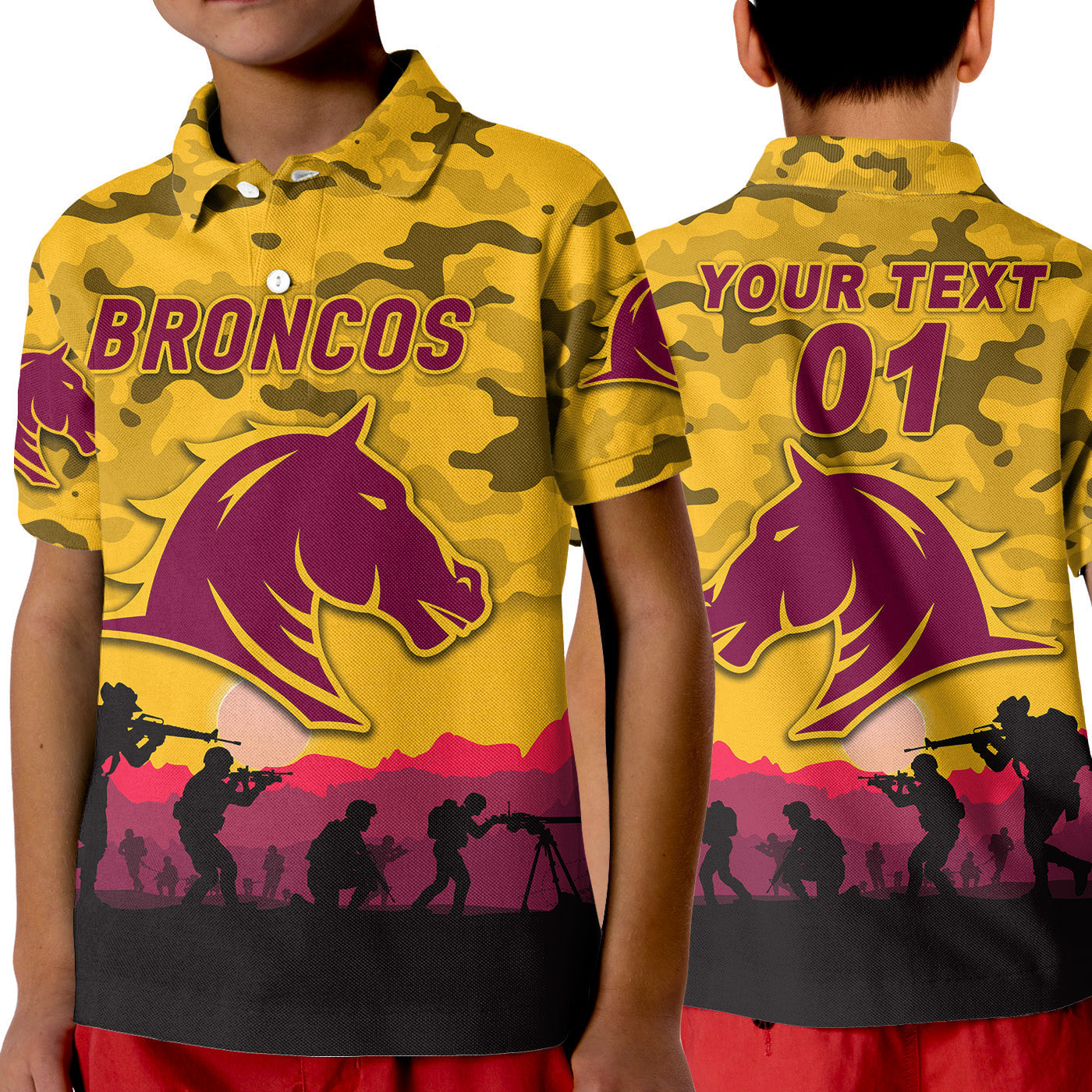 custom-personalised-broncos-anzac-polo-shirt-simple-style-gold