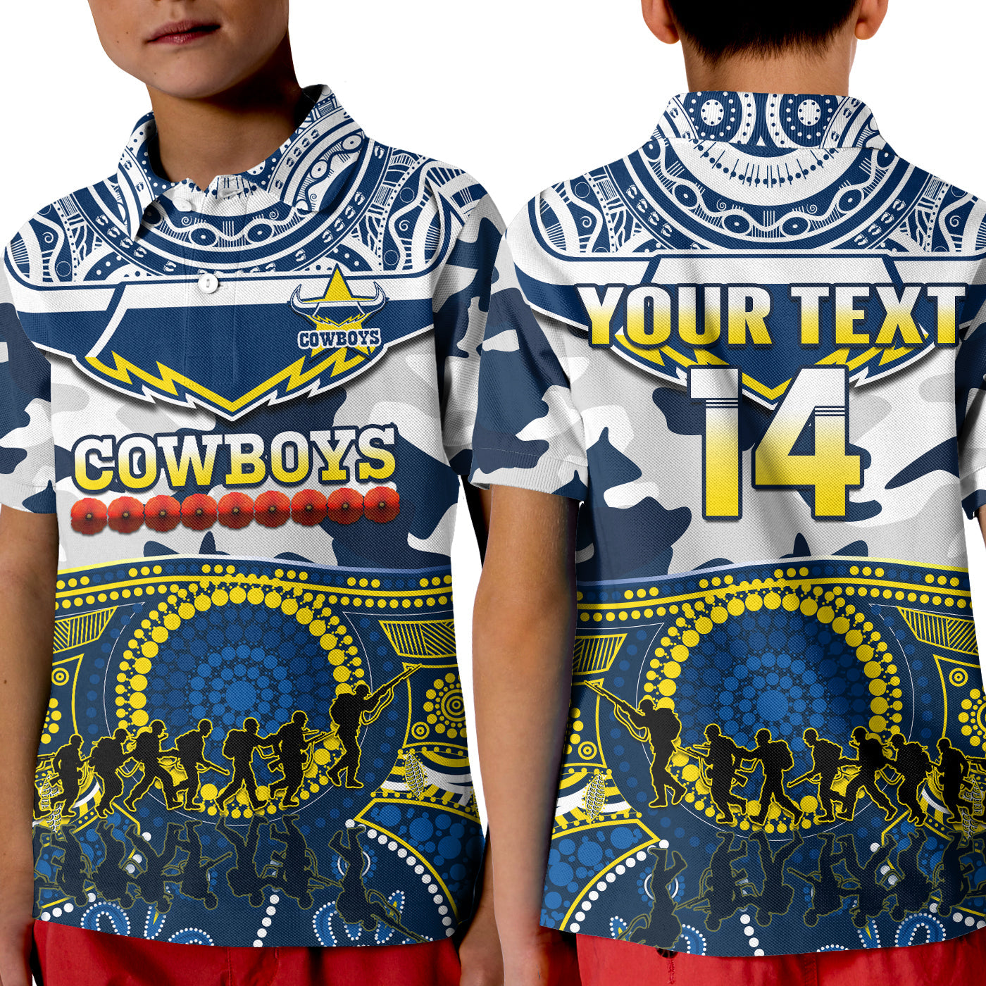 custom-text-and-number-cowboys-rugby-anzac-polo-shirt-kid-indigenous-poppy-mix-camouflage