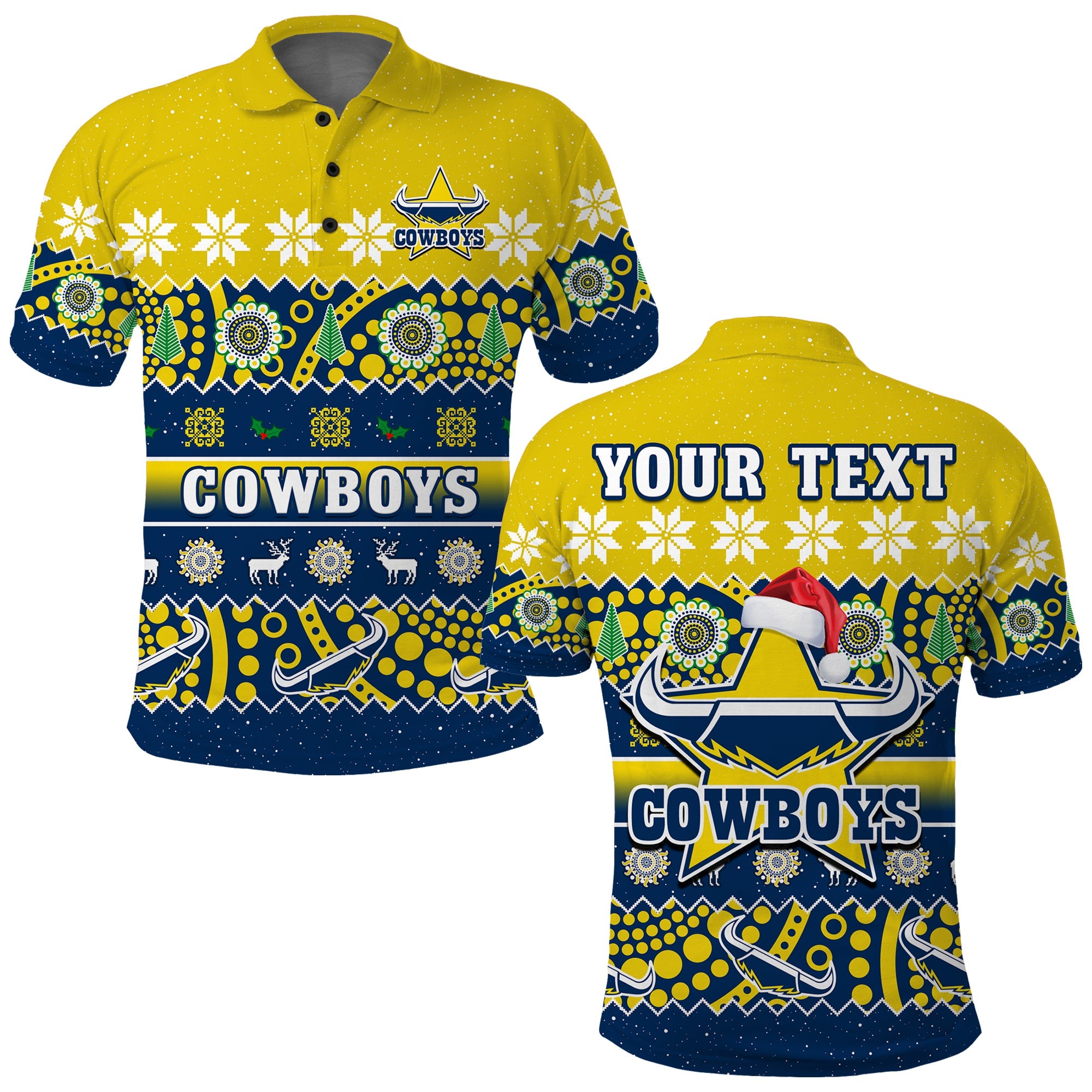 custom-personalised-cowboys-christmas-polo-shirt-aboriginal-art-merry-xmas