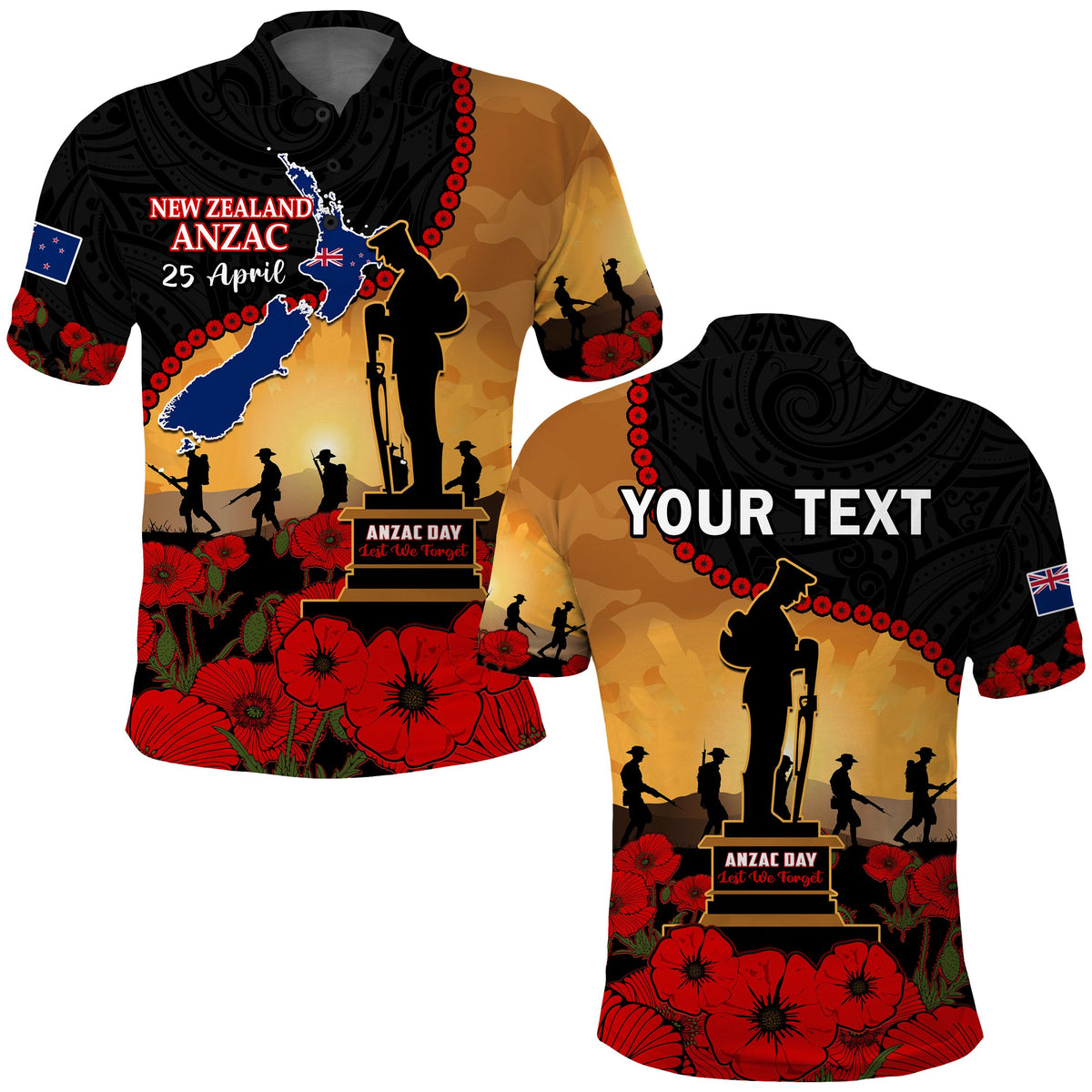 custom-personalised-new-zealand-anzac-polo-shirt-maori-camouflage-mix-poppies-we-will-remember-them