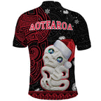 custom-personalised-new-zealand-christmas-polo-shirt-hei-tiki-red-pohutukawa-meri-kirihimete