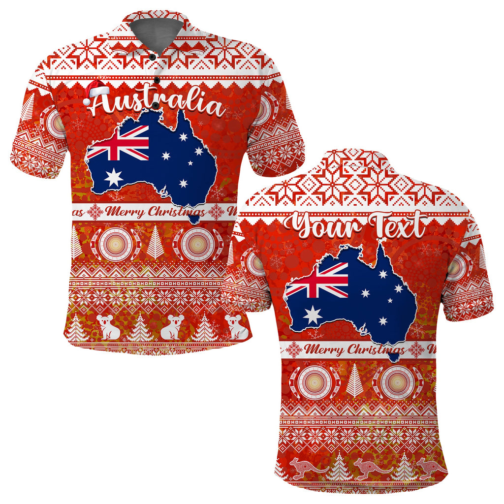custom-personalised-australia-polo-shirt-australian-map-aboriginal-painting-merry-christmas