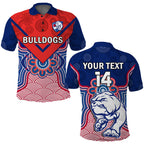 custom-text-and-number-bulldogs-football-polo-shirt-western-doggies-aboriginal-art