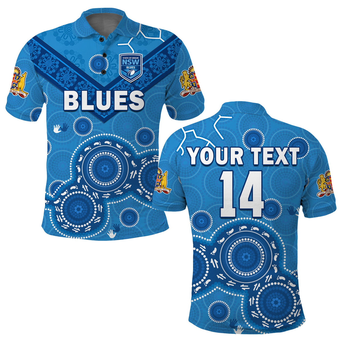 custom-text-and-number-nsw-blues-rugby-polo-shirt-new-south-wales-aboriginal-dot-painting-unique-version