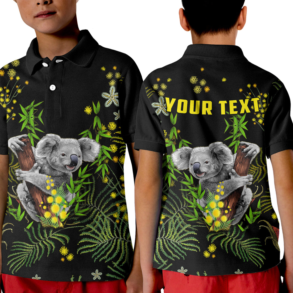 custom-personalised-golden-wattle-polo-shirt-kid-koala-australia-acacia-pycnantha-version-simple