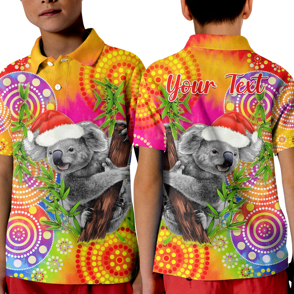 custom-personalised-australia-koala-aboriginal-polo-shirt-rainbow-tie-dye-merry-christmas