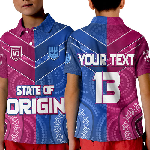 custom-text-and-number-blues-and-maroons-rugby-polo-shirt-kid-origin-nsw-combine-queensland-aboriginal-australian-lt13