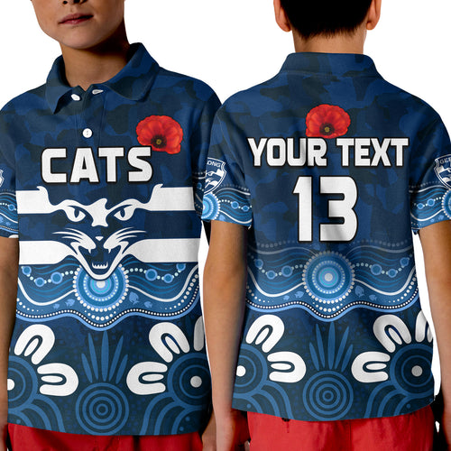 custom-text-and-number-cats-anzac-2022-polo-shirt-kid-geelong-football-aboriginal-poppy