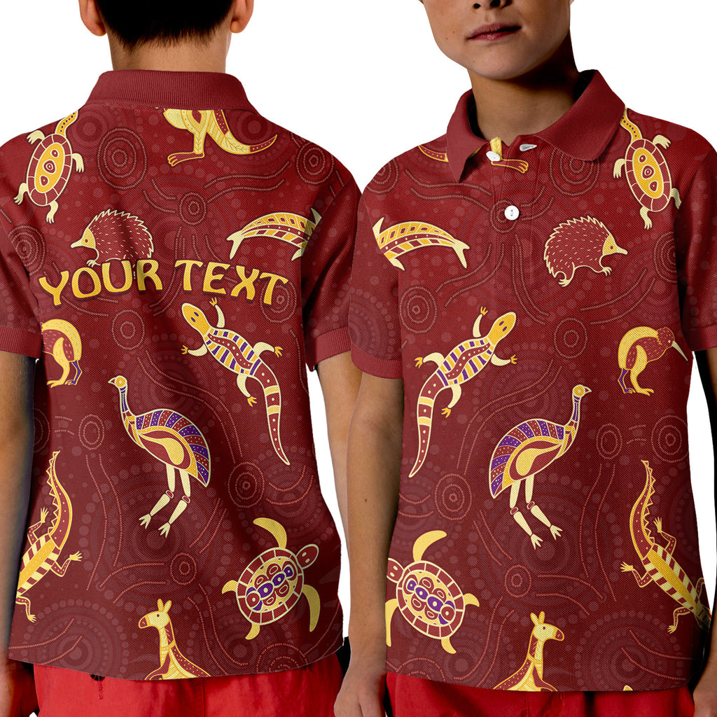 custom-personalised-aboriginal-art-polo-shirt-kid-animals-australia-version-maroon