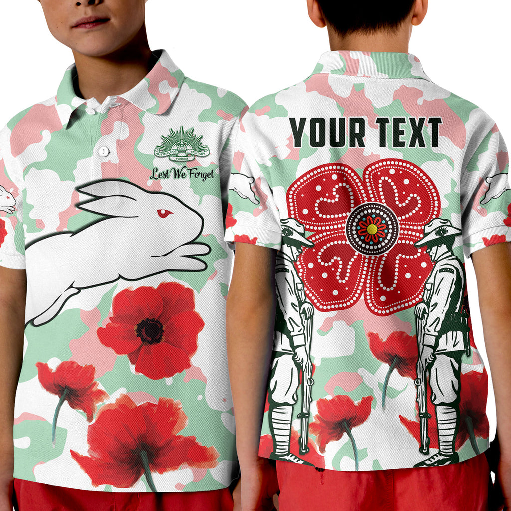 custom-personalised-rabbitohs-anzac-day-polo-shirt-kid-poppies-aboriginal-proud-soldiers