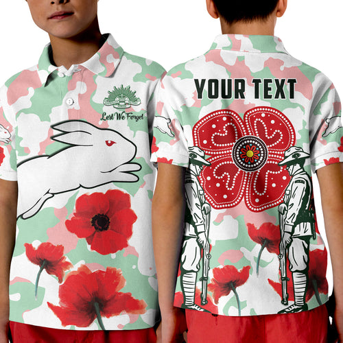custom-personalised-rabbitohs-anzac-day-polo-shirt-kid-poppies-aboriginal-proud-soldiers