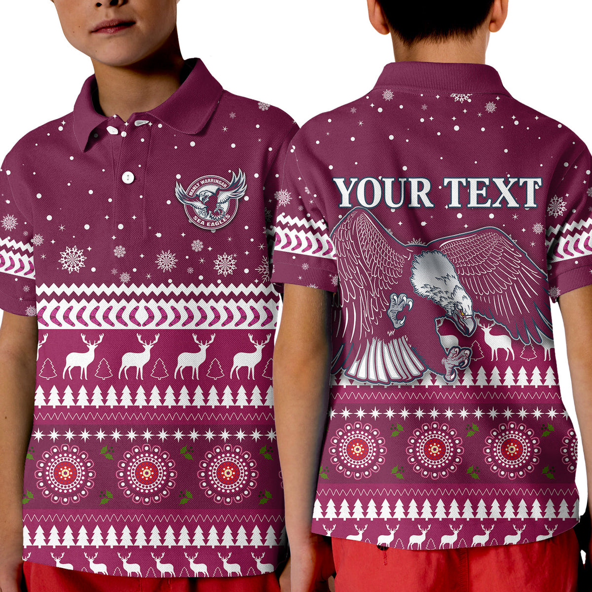 custom-personalised-sea-eagles-christmas-polo-shirt-kid-manly-warringah