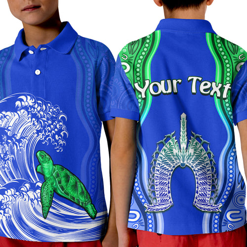custom-personalised-torres-strait-islands-polo-shirt-kid-the-dhari-mix-aboriginal-turtle-version-blue