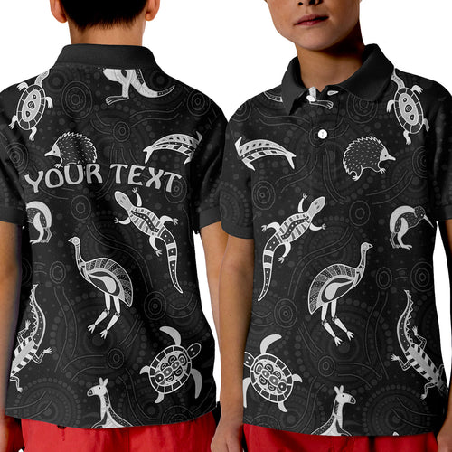 custom-personalised-aboriginal-art-polo-shirt-kid-animals-australia-version-black