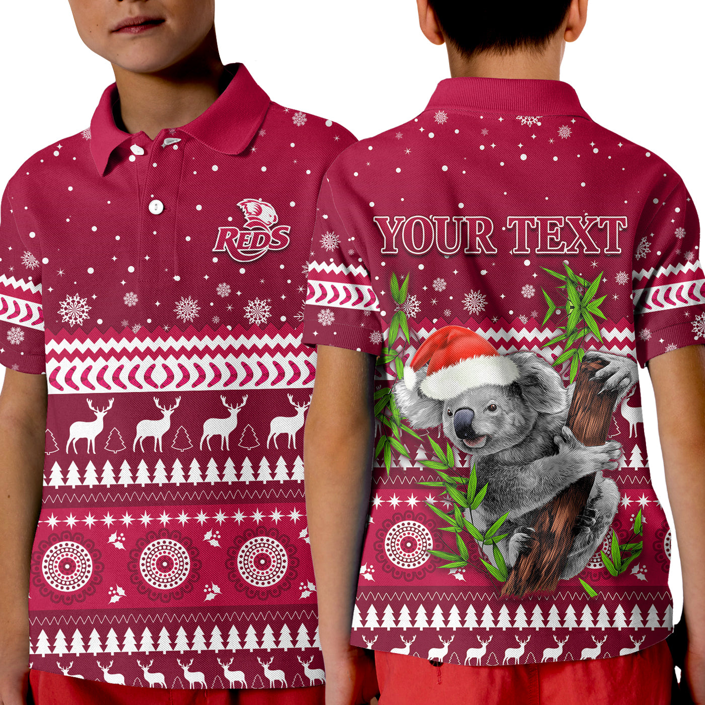 custom-personalised-reds-christmas-polo-shirt-kid-queensland-rugby-indigenous