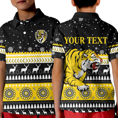 custom-personalised-tigers-christmas-polo-shirt-kid-indigenous-richmond-football