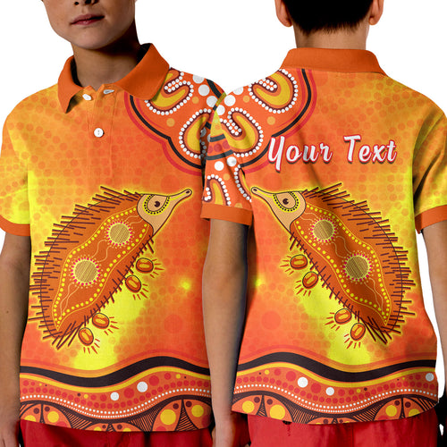 custom-personalised-echidna-aboriginal-polo-shirt-kid-australian-animal