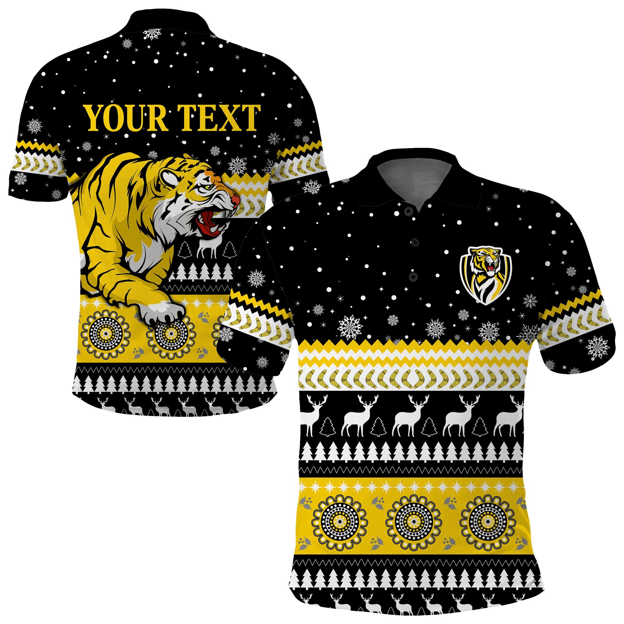 custom-personalised-tigers-christmas-polo-shirt-indigenous-richmond-football