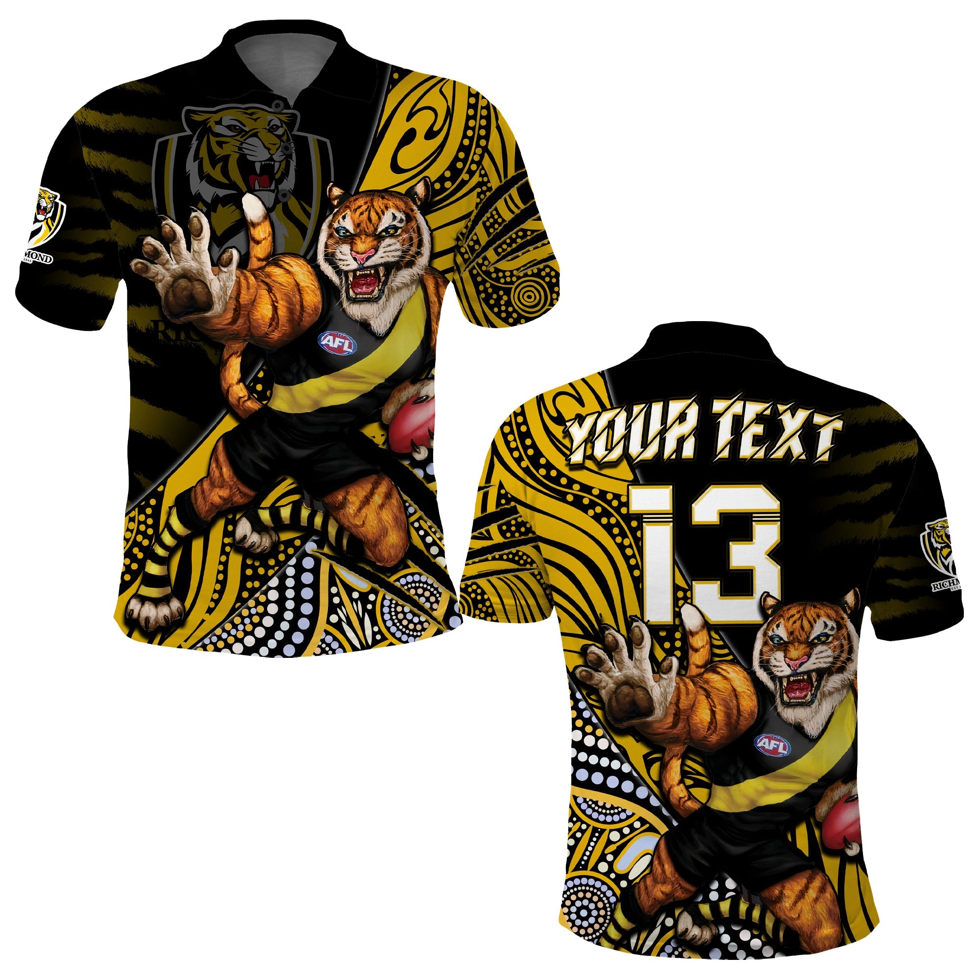 custom-text-and-number-richmond-football-polo-shirt-aboriginal-go-the-tigers-mascot