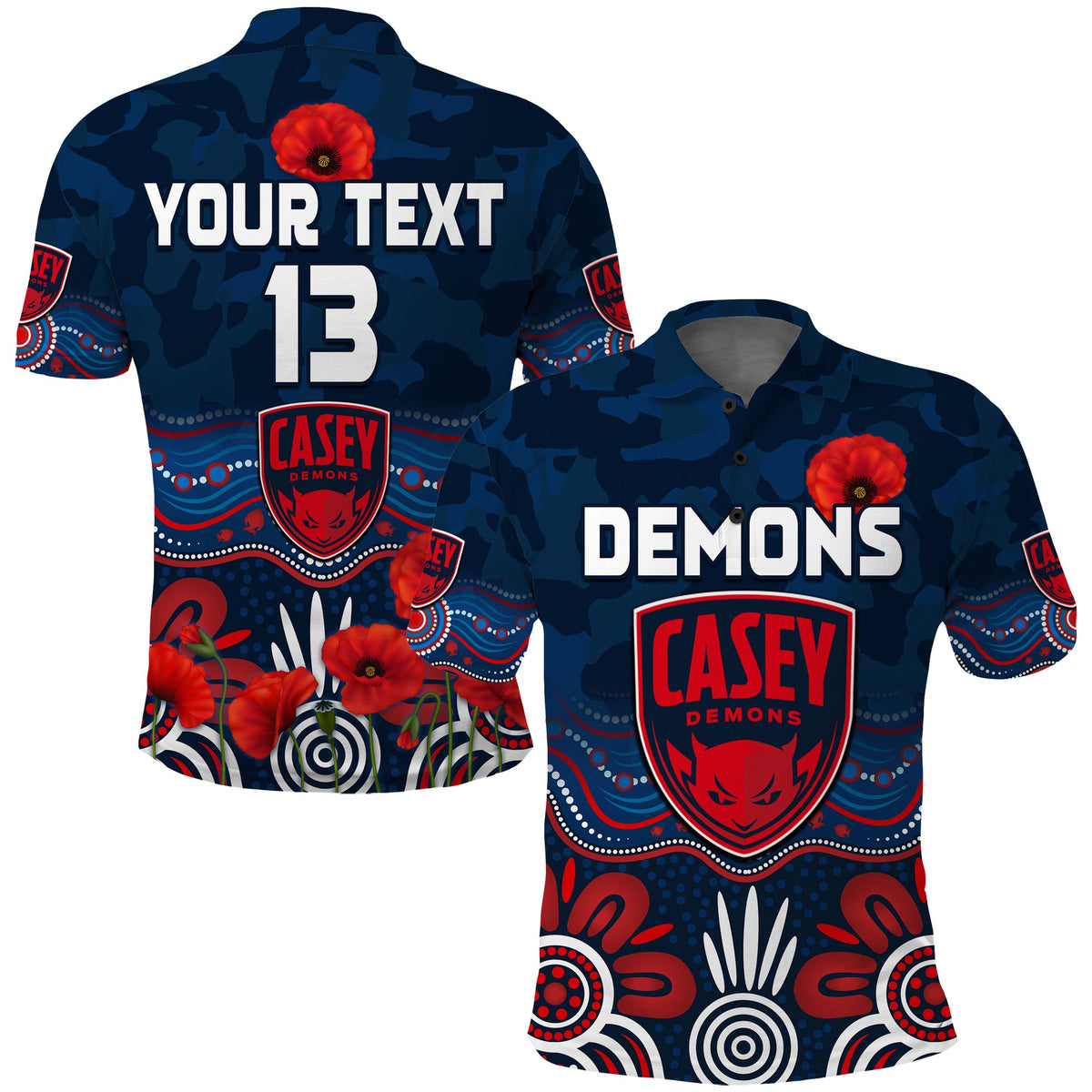custom-text-and-number-demons-anzac-2022-polo-shirt-casey-football-aboriginal-poppy