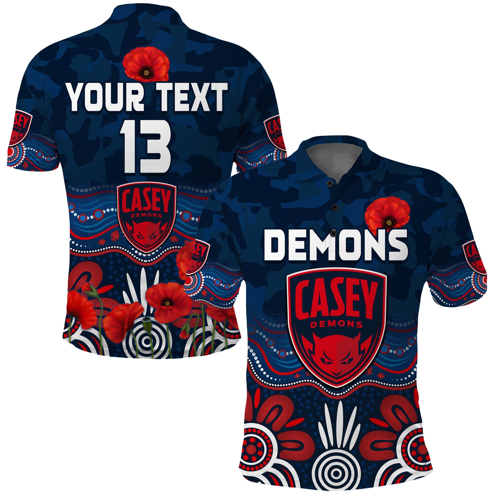 custom-text-and-number-demons-anzac-2022-polo-shirt-casey-football-aboriginal-poppy