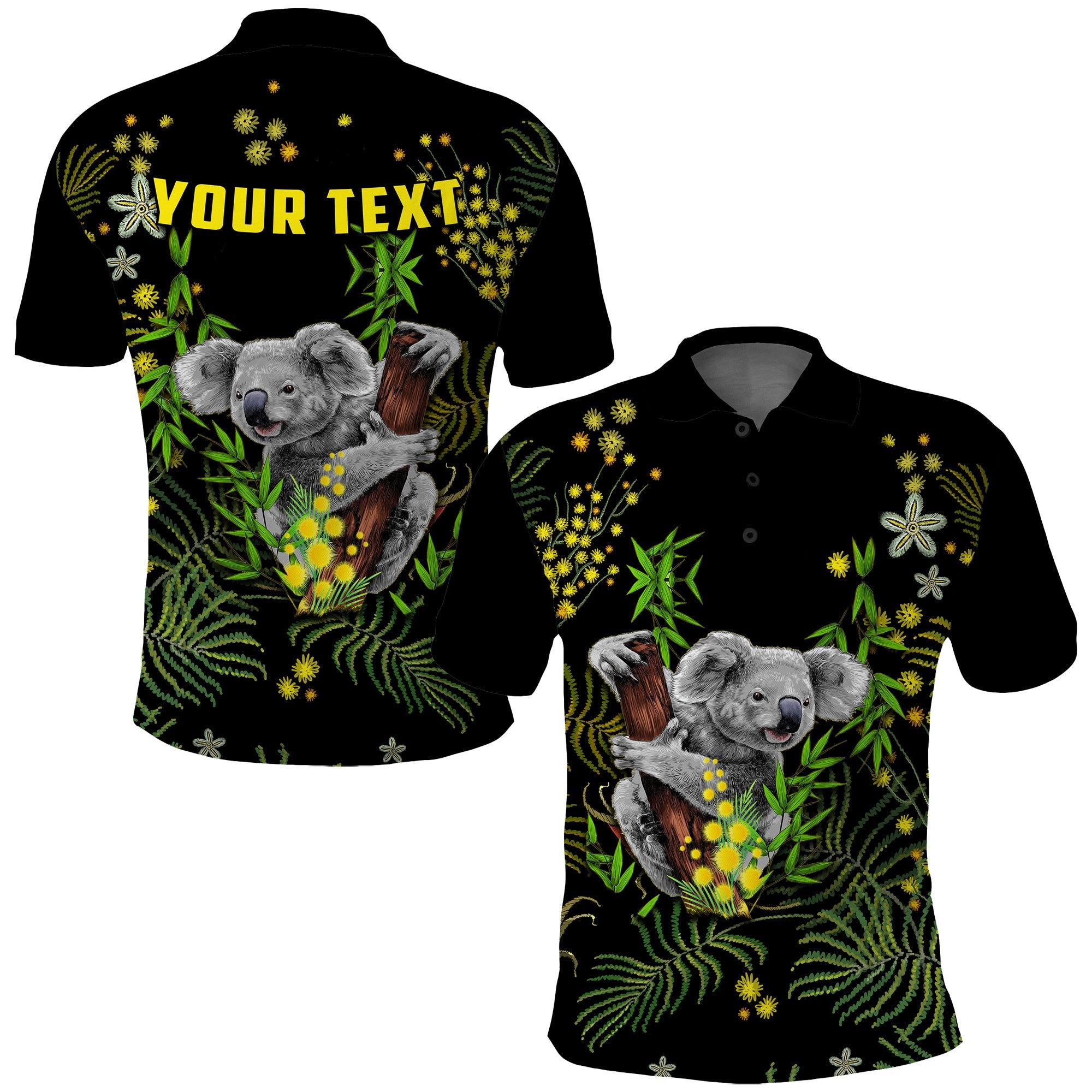 custom-personalised-golden-wattle-polo-shirt-koala-australia-acacia-pycnantha-version-simple