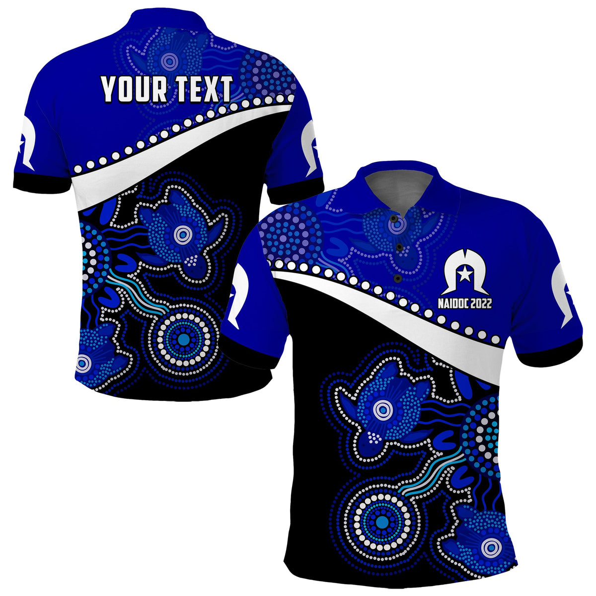 custom-personalised-naidoc-week-2022-polo-shirt-torres-strait-islander-version-blue-aboriginal-turtles