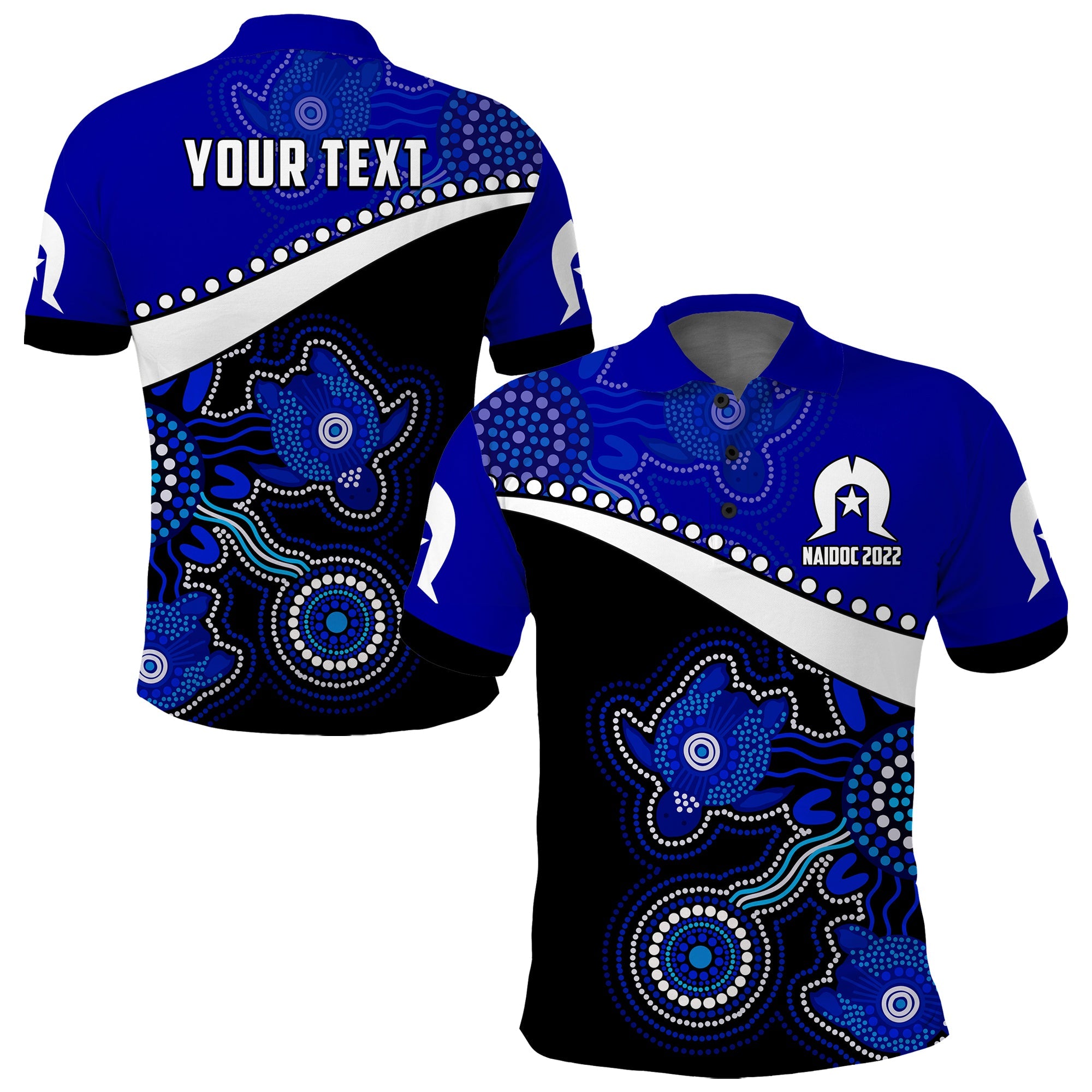 custom-personalised-naidoc-week-2022-polo-shirt-torres-strait-islander-version-blue-aboriginal-turtles