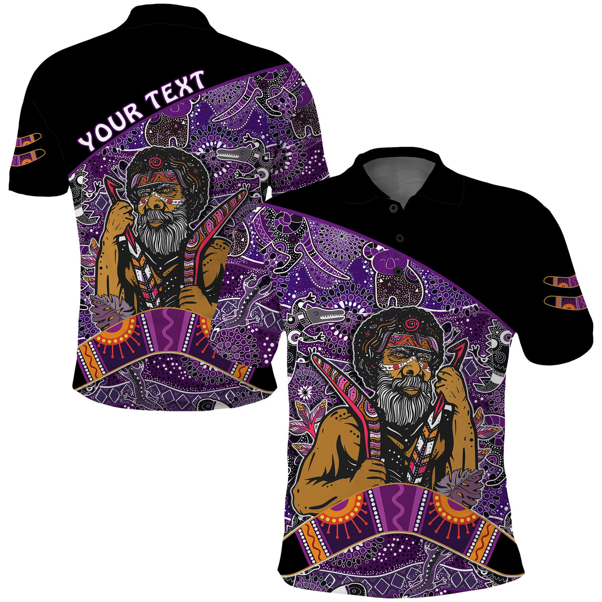 custom-personalised-australian-boomerang-polo-shirt-indigenous-australia-purple-graceful