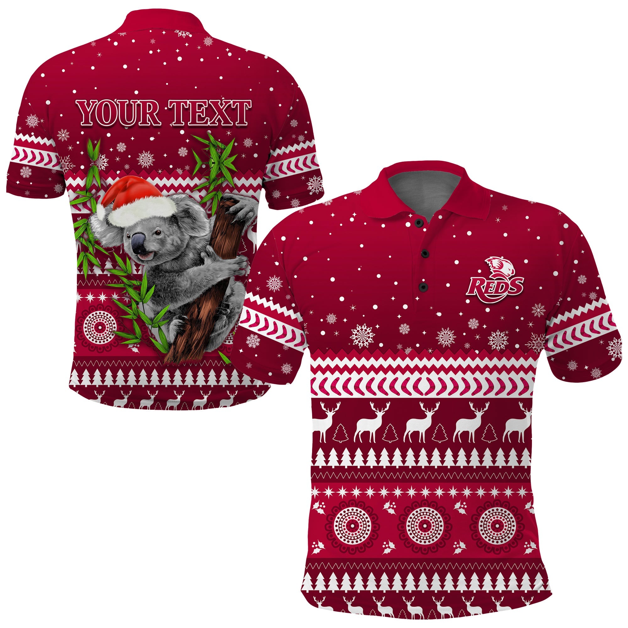 custom-personalised-reds-christmas-polo-shirt-queensland-rugby-indigenous